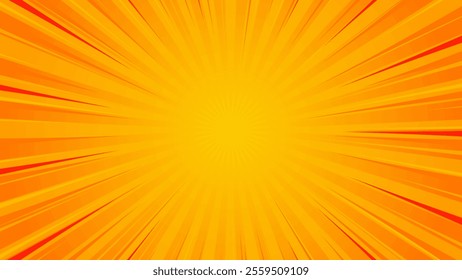 Bright Orange-yellow comic sunburst abstract background. Pop art comic-style vector background. Suitable for templates, sales banners, events, ads, web, and pages
