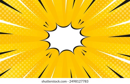 Bright orange-yellow comic sunburst effect background with halftone. pop art comic-style vector background. Suitable for templates, sale banners, events, ads, web and pages