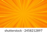 Bright orange-yellow gradient abstract background. Orange comic sunburst effect background with halftone. Suitable for templates, sales banners, events, ads, web, and pages