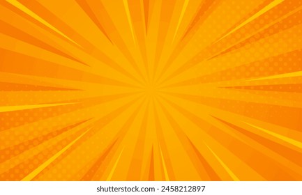 Bright orange-yellow gradient abstract background. Orange comic sunburst effect background with halftone. Suitable for templates, sales banners, events, ads, web, and pages