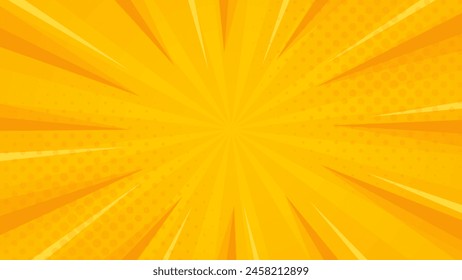 Bright orange-yellow gradient abstract background. Orange comic sunburst effect background with halftone. Suitable for templates, sales banners, events, ads, web, and pages