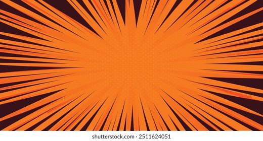 Bright orange-yellow gradient abstract background. Orange comic sunburst effect background with halftone. Suitable for templates, sales banners, events, ads, web, and pages