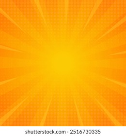 Fondo abstracto degradado naranja-amarillo brillante. Fondo de efecto sunburst cómico naranja con semitono. Adecuado para Plantillas, Anuncios de ventas, eventos, anuncios, Web y páginas