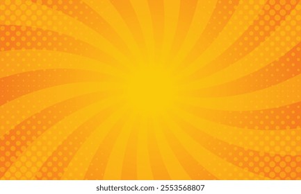 Bright orange-yellow gradient abstract background. Orange comic sunburst effect background with halftone. Suitable for templates, sales banners, events, ads, web, and pages
