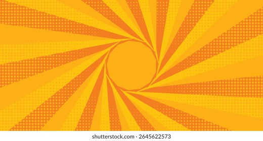 Bright orange-yellow gradient abstract background. Orange comic sunburst effect background with halftone. Suitable for templates, sales banners, events, ads, web, and pages