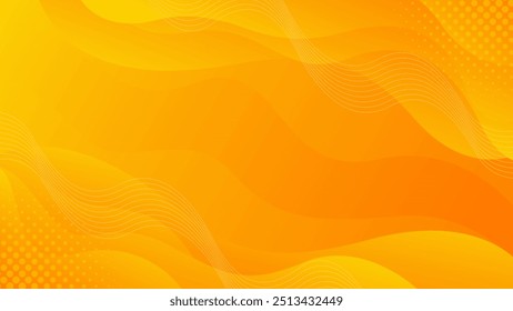 Bright orange-yellow gradient abstract fluid wave background with halftone, modern dynamic wallpaper. Suitable for templates, sales banners, business, ads, web and pages