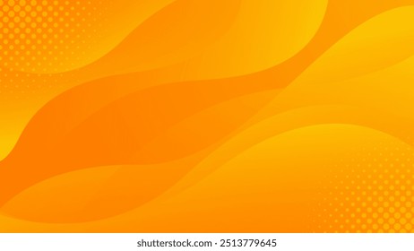 Bright orange-yellow gradient abstract fluid wave background with halftone, modern dynamic wallpaper. Suitable for templates, sales banners, business, ads, web and pages