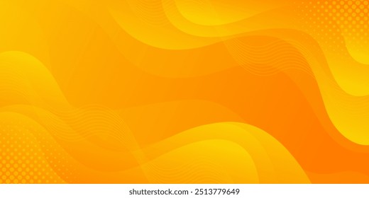 Bright orange-yellow gradient abstract fluid wave background with halftone, modern dynamic wallpaper. Suitable for templates, sales banners, business, ads, web and pages