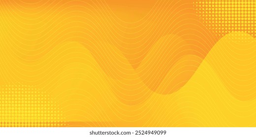 Bright orange-yellow gradient abstract fluid wave background with halftone, modern dynamic wallpaper. Suitable for templates, sales banners, business, ads,