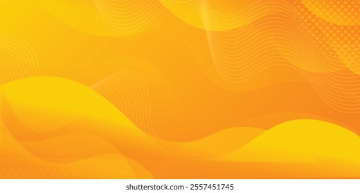 Bright orange-yellow gradient abstract fluid wave background with halftone, modern dynamic wallpaper. Suitable for templates, sales banners, business, ads, web and pages