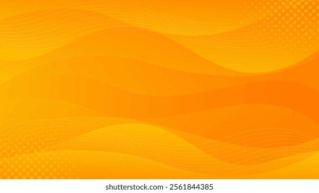 Bright orange-yellow gradient abstract fluid wave background with halftone, modern dynamic wallpaper. Suitable for templates, sales banners, business, ads, web and pages