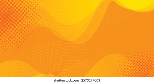 Bright orange-yellow gradient abstract fluid wave background with halftone art
