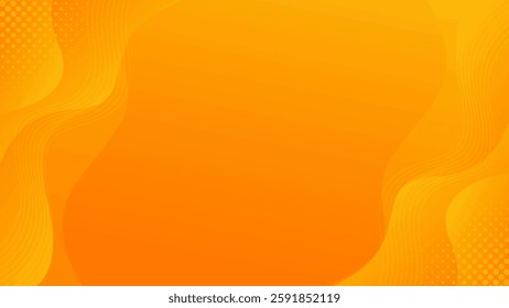 Bright orange-yellow gradient abstract fluid wave background with halftone, modern dynamic wallpaper. Suitable for templates, sales banners, business, ads, web and pages
