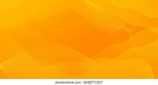 Bright orange-yellow gradient abstract fluid wave background with halftone, modern dynamic wallpaper. Suitable for templates, sales banners, business, ads, web and pages