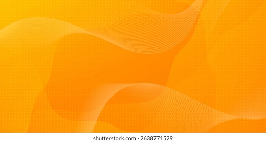 Bright orange-yellow gradient abstract fluid wave background with halftone, modern dynamic wallpaper. Suitable for templates, sales banners, business, ads, web and pages