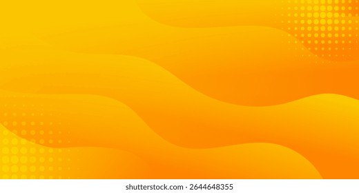Bright orange-yellow gradient abstract fluid wave background with halftone, modern dynamic wallpaper. Suitable for templates, sales banners, business, ads, web and pages