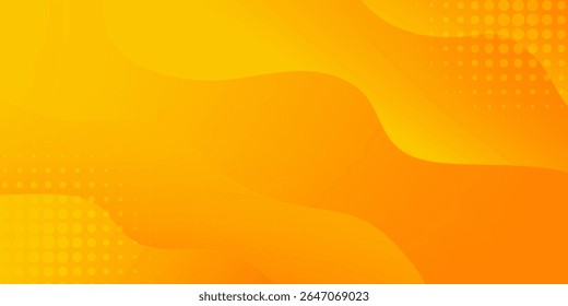 Bright orange-yellow gradient abstract fluid wave background with halftone, modern dynamic wallpaper. Suitable for templates, sales banners, business, ads, web and pages