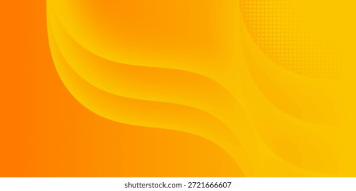 Bright orange-yellow gradient abstract fluid wave background with halftone, modern dynamic wallpaper. Suitable for templates, sales banners, business, ads, web and pages