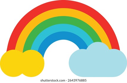 bright organic rainbow with cloud doodle style vector art.