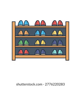 Bright and organized collection of children's rain boots displayed on a wooden shoe rack, creating a cheerful and practical home storage solution.