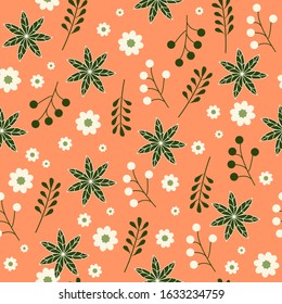 Bright oriental pattern with flowers on an orange background. Vector textile illustration for fabric, paper.
