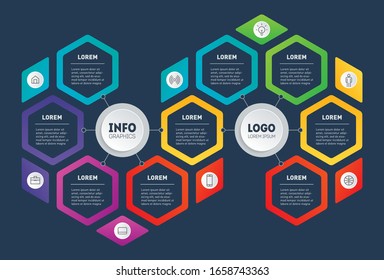 Bright, original infographics for your projects. Business presentation concept with 9 options. Brochure design template. Vector Diagram. Info graphic of technology or education process with nine steps