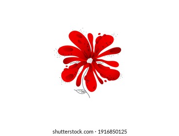 Bright original vector flower. Plant are created in a linear style with a black line. Combined with brightly colored elements