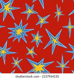 Bright ornament of stars shapes. Abstract vector seamless pattern. Design for print, wrapping paper, textile, wallpapers, background, decoration.