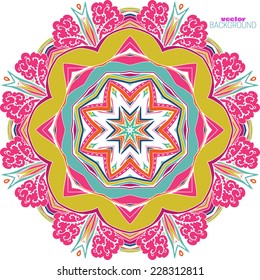 Bright ornamental round floral seamless lace pattern. Indian ornament, kaleidoscopic floral pattern, mandala. Oriental mandala motif round lase pattern. white background. Like snowflake.
