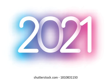 Bright outer glowing 2021 sign. Blue and pink gradient. Vector holiday illustration.