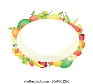 Bright Oval Fruit Frame with Ripe and Fresh Garden Cultivar Vector Illustration