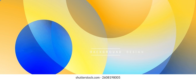 Bright overlapping circles create abstract composition. Warm, cool colors blend seamlessly. Modern design, simple shapes, gradient effect.