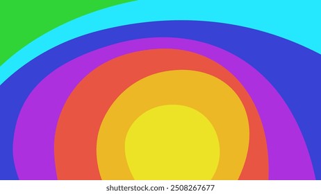 Bright, overlapping concentric circles in various colors resembling a rainbow, creating a vibrant and eye-catching abstract design.