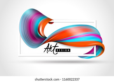 Bright paint brush stroke and white rectangular frame art design horizontal poster on light background vector illustration