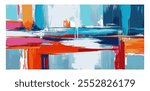Bright paint on canvas artwork, modern abstract backdrop design. Rough textured brush strokes painting, colorful vibe vector illustration