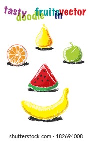 Bright Painted Doodle Fruits in vector