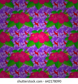 Bright painting inspired hibiscus flower print. Vector seamless background. Beautiful watercolor hibiscus flowers on a red background.