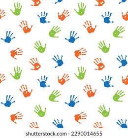 Bright palm pattern. Colorful hand wallpaper. Togetherness concept background. Help team symbol