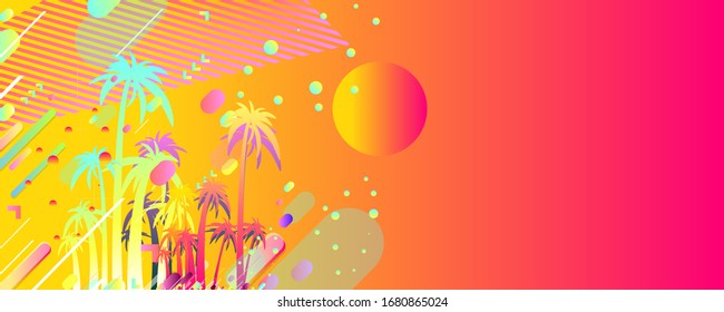 Helle Palmen Sommerhintergründe bunte 3D-Vektorillustration-Illustration. Bequemer Hintergrund-Grafikdesign-Plakat-Faltblatt-Party