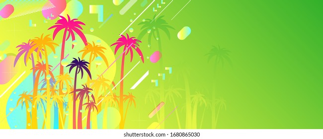 Helle Palmen Sommerhintergründe bunte 3D-Vektorillustration-Illustration. Bequemer Hintergrund-Grafikdesign-Plakat-Faltblatt-Party