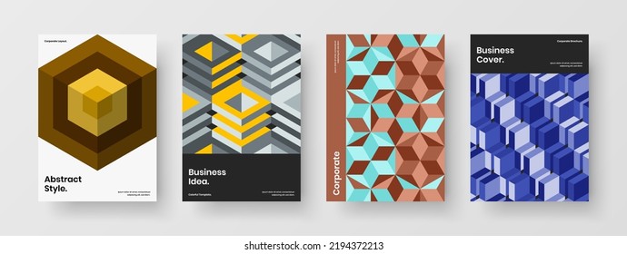 Bright pamphlet A4 design vector illustration set. Original geometric shapes brochure concept composition.