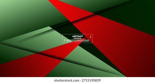 Fondo abstracto de corte de papel brillante con una combinación de patrones cuadrados verdes degradados rojos y triángulos suaves en el fondo. Vector Eps10