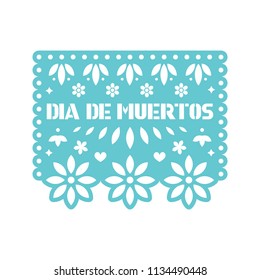 Bright paper with cut out flowers and geometric shapes. Papel Picado vector template design isolated on white. Traditional Mexican paper garland for celebrating Day of the Dead.