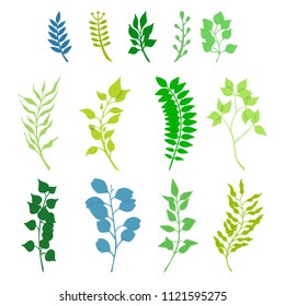 Bright paper cut set of green plants and leaves. Hand drawn illustrations, paper art design.