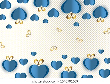Bright paper hearts and bows on a background of gradient dots, love, celebration, Valentine's Day. Vector illustration for your design.