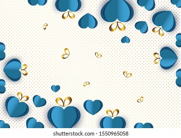 Bright paper hearts and bows on a background of gradient dots, love, celebration, Valentine's Day. Vector illustration for your design.