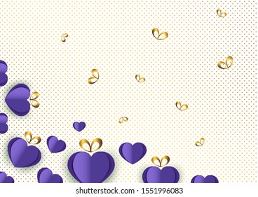 Bright paper hearts and bows on a background of gradient dots, love, celebration, Valentine's Day. Vector illustration for your design.