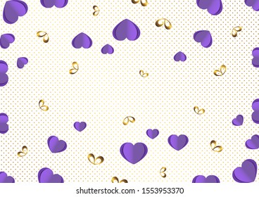 Bright paper hearts and bows on a background of gradient dots, love, celebration, Valentine's Day. Vector illustration for your design.
