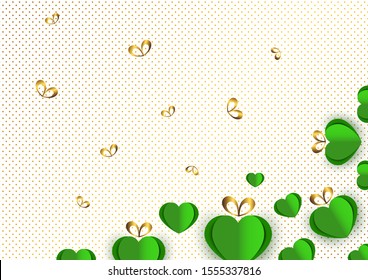 Bright paper hearts and bows on a background of gradient dots, love, celebration, Valentine's Day. Vector illustration for your design.