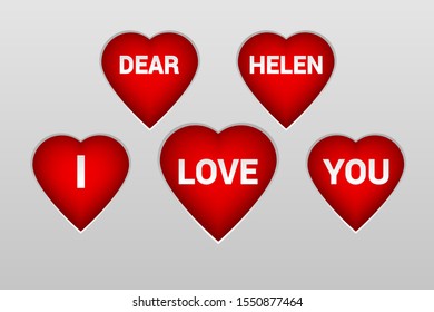 Bright paper romantic background with red hearts and declaration of love phrase. Vector illustration